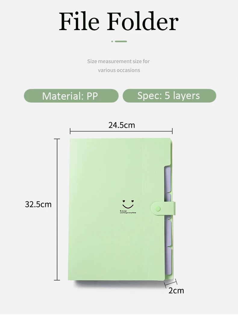 A4 Organ Folder 5 Layers Macaron Colors File Manager Storage Simple Folder for Student School and Office Stationery Supplies