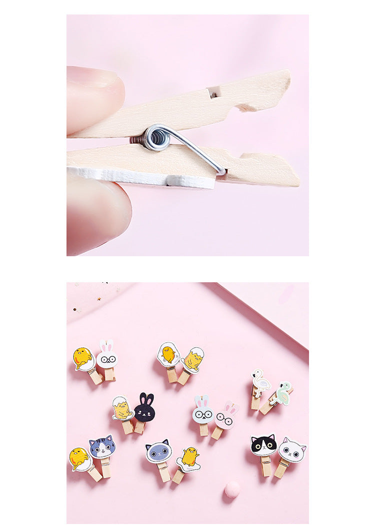 10 Pcs/Lot Creative Cartoon Animal Wooden Clip With Hemp Rope Photo Paper Clothespin Craft Clips Party Decoration Clip