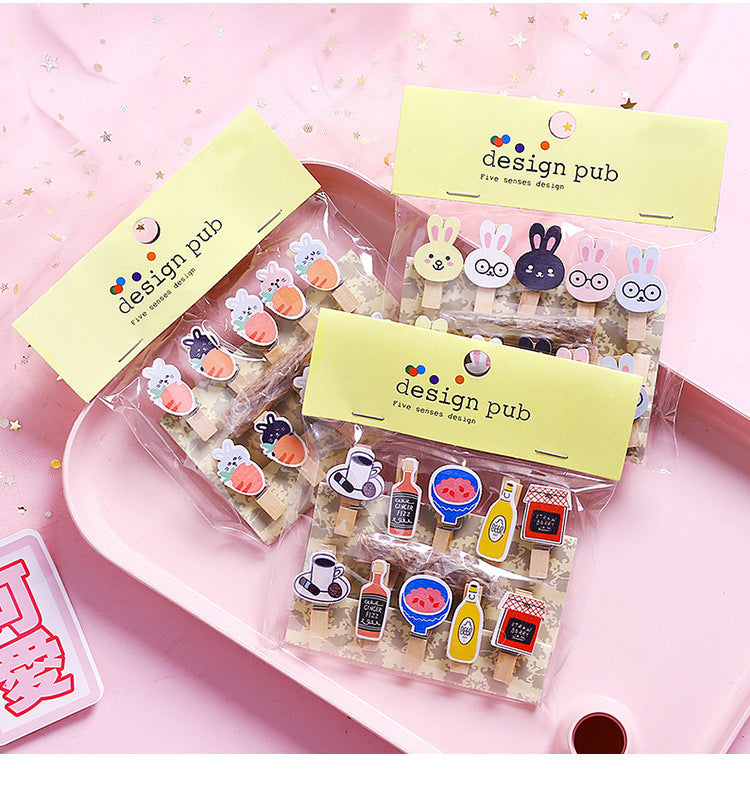 10 Pcs/Lot Creative Cartoon Animal Wooden Clip With Hemp Rope Photo Paper Clothespin Craft Clips Party Decoration Clip