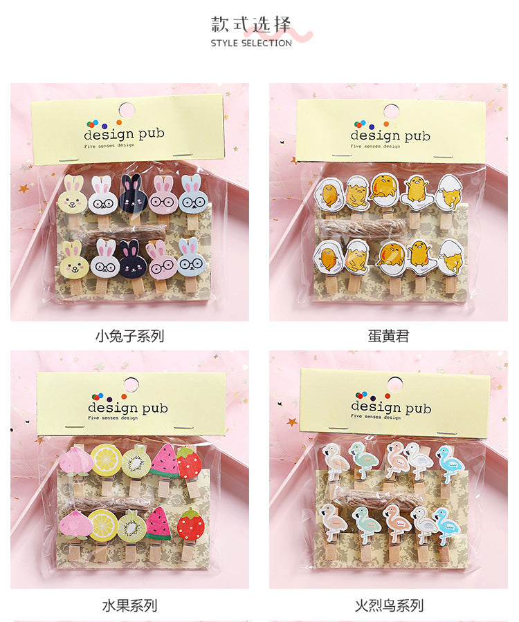 10 Pcs/Lot Creative Cartoon Animal Wooden Clip With Hemp Rope Photo Paper Clothespin Craft Clips Party Decoration Clip