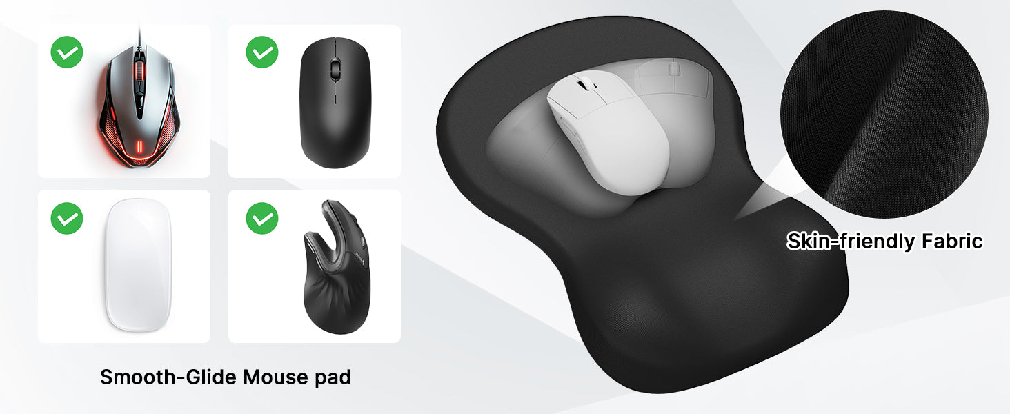 Ergonomic Mouse Pad with Wrist Rest, Black Mousepad with Wrist Support, Non-Slip Hard Base Mouse Pads, Portable for Office/Home