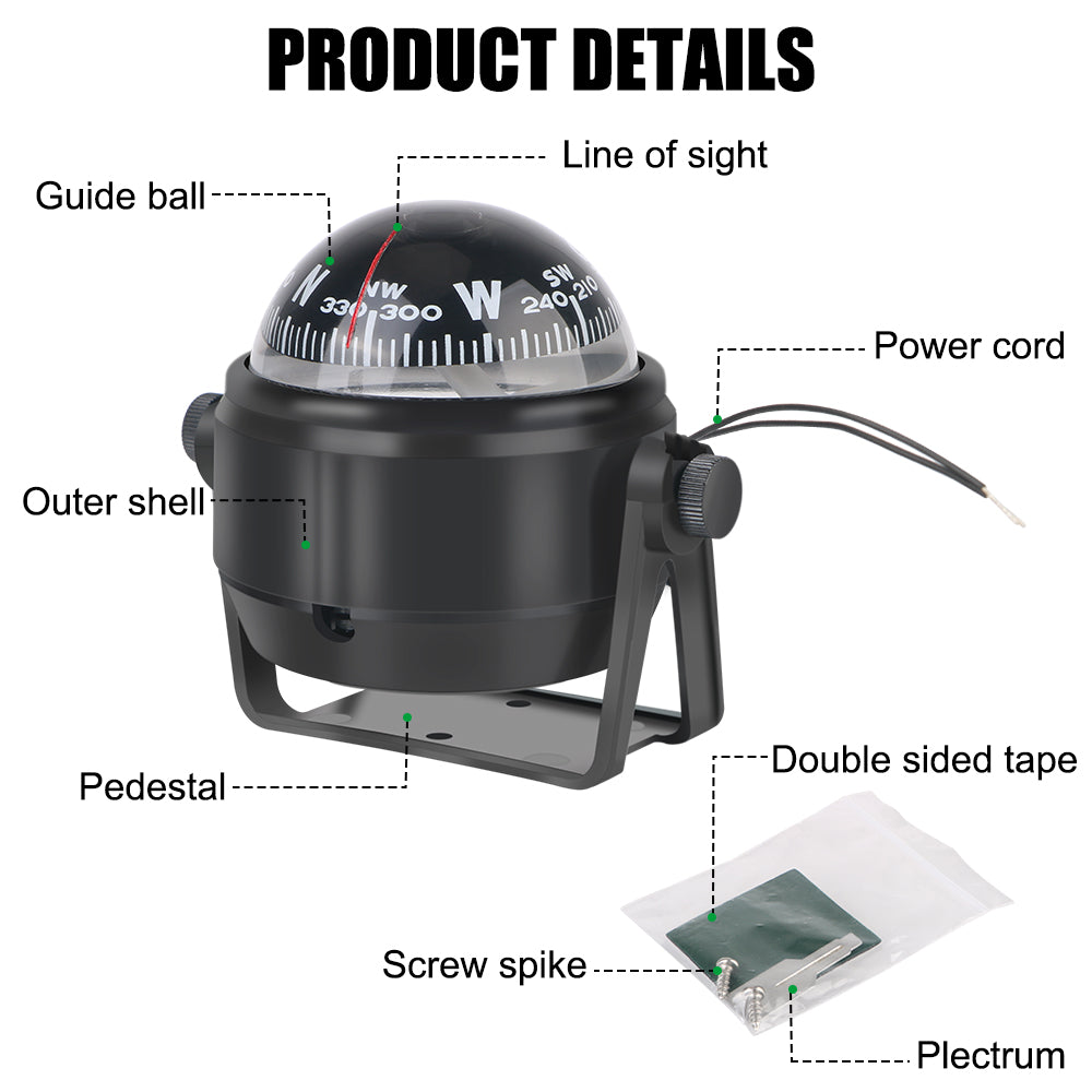 With Electronic LED Light Nautical Compass Waterproof 12V LC550 Navigation Positioning 360°rotating Boat Compass