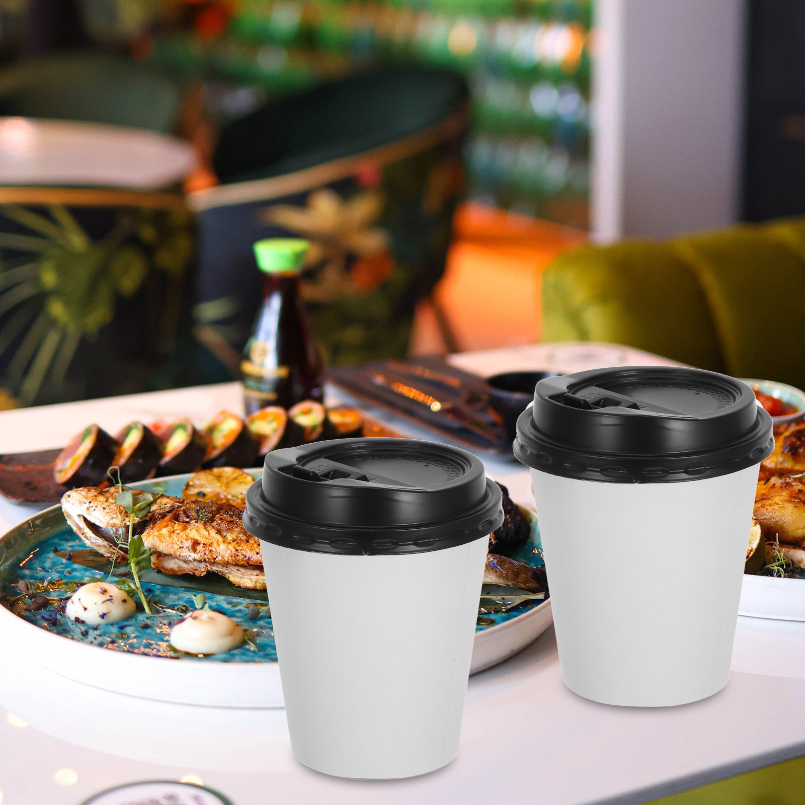 50pcs Disposable Coffee Cups Insulation Takeaway Double-Layer European Style Simplicity Paper Cup With Lid (8/12oz, 280/350ml)