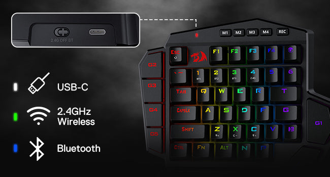 Redragon K585 PRO Wireless One-Handed Mechanical Keyboard 42 Keys 3-Mode RGB 7 Onboard Macro Keys Detachable Wrist Support