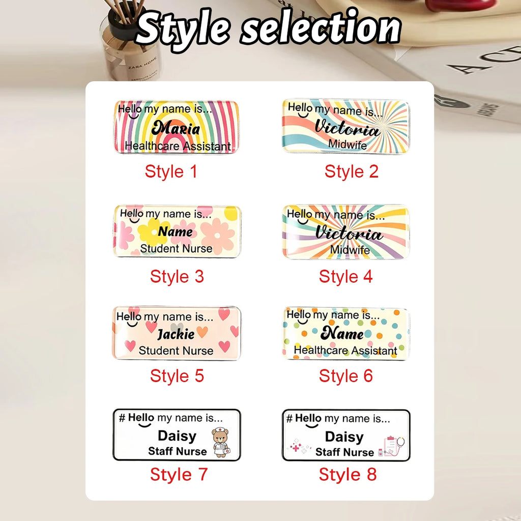 Personalized Acrylic Name Tag, Custom Text Pin Badge, Cute Uniform Name Plate, Nurse Teacher Retail Staff ID Badge.