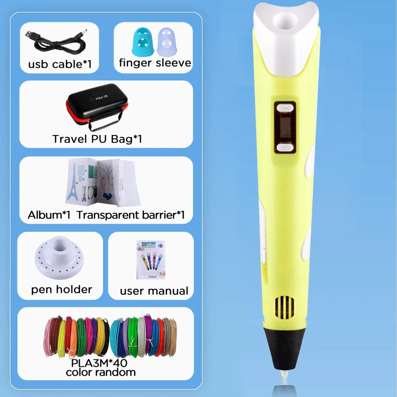 3D Pen With LCD Screen Compatible PLA Filament Toys 3D Drawing Printing Pen for Children DIY Christmas Birthday Gift