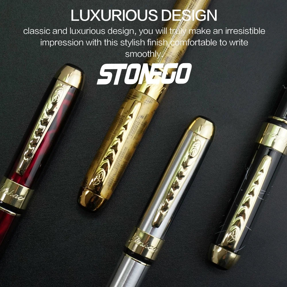 STONEGO 0.38mm Extra Fine Nib Fountain Pen, Black Metal Calligraphy Writing Gift Pen