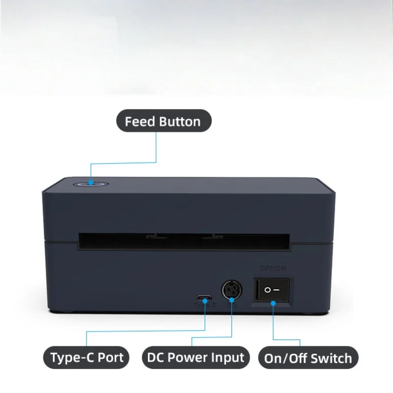 Thermal Label Printer Portable No Ink Required 203DPI 4x6 for Small Business Bluetooth USB High Speed Express Airway Bill