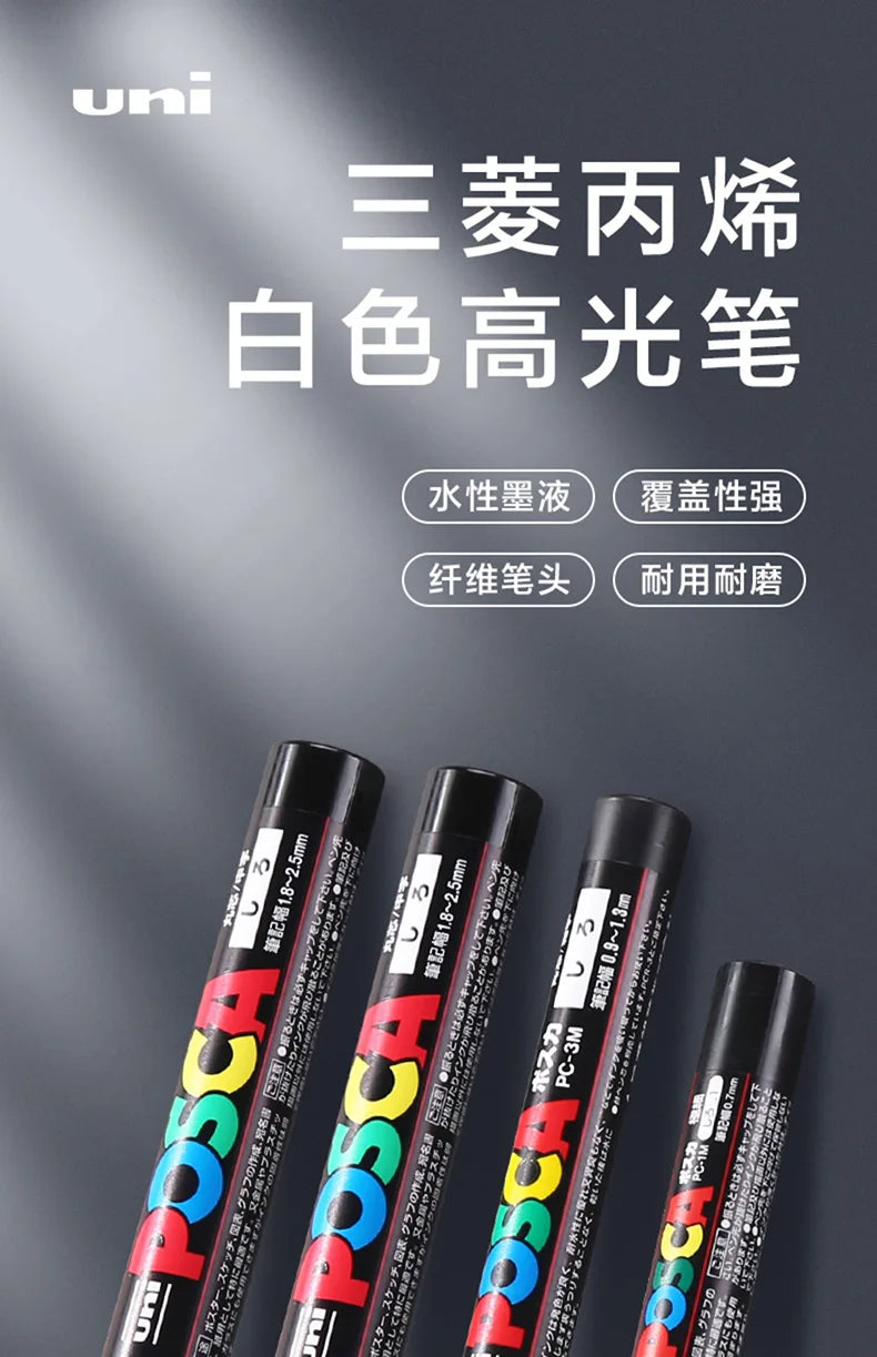 Posca White Marker Brush, Permanent Waterproof Non-fading High Gloss Mark Pens-Rock Art/Fabric Paint/Shoe Graffiti/Poster Making