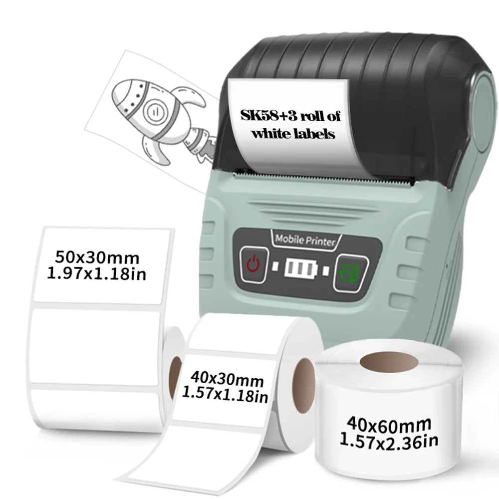 Wireless Label Printer SK58 Inkless Bluetooth Thermal Label Maker Adhesive Label Sticker Machine DIY Pattern Barcode QR Code