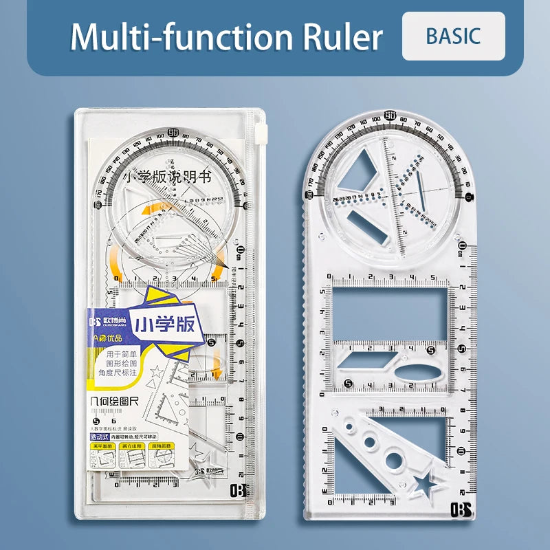 Multifunctional Geometric Function Ruler Set Mathematics Drawing Template Measuring Tool for Student School Office Supplies