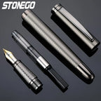 STONEGO 0.38mm Extra Fine Nib Fountain Pen, Black Metal Calligraphy Writing Gift Pen