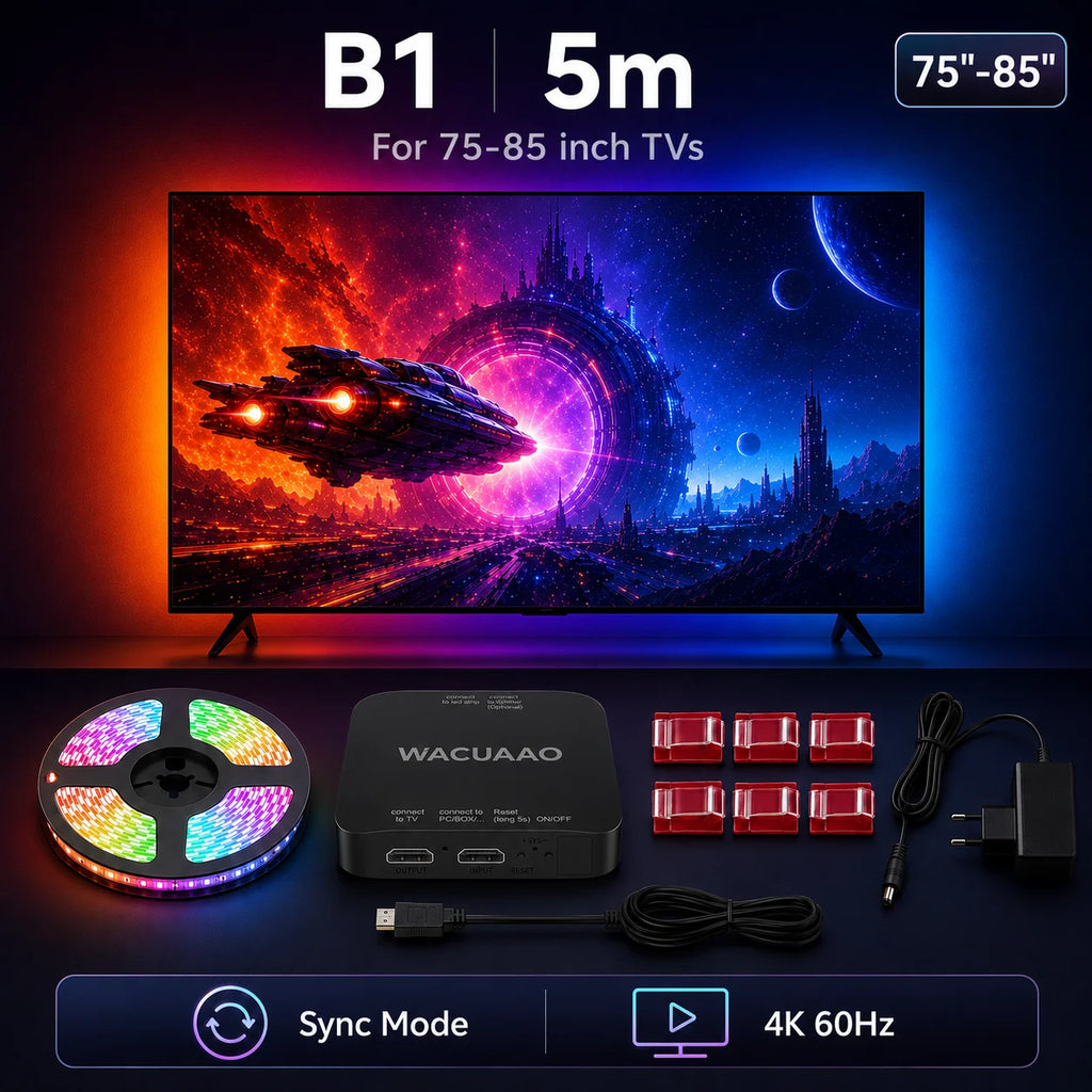 HDMI Sync TV Backlight for 40-85 Inch TVs, No App Needed Gaming Lights with Real-Time Color Matching, for Xmas Home Theater