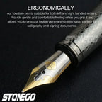 STONEGO 0.38mm Extra Fine Nib Fountain Pen, Black Metal Calligraphy Writing Gift Pen