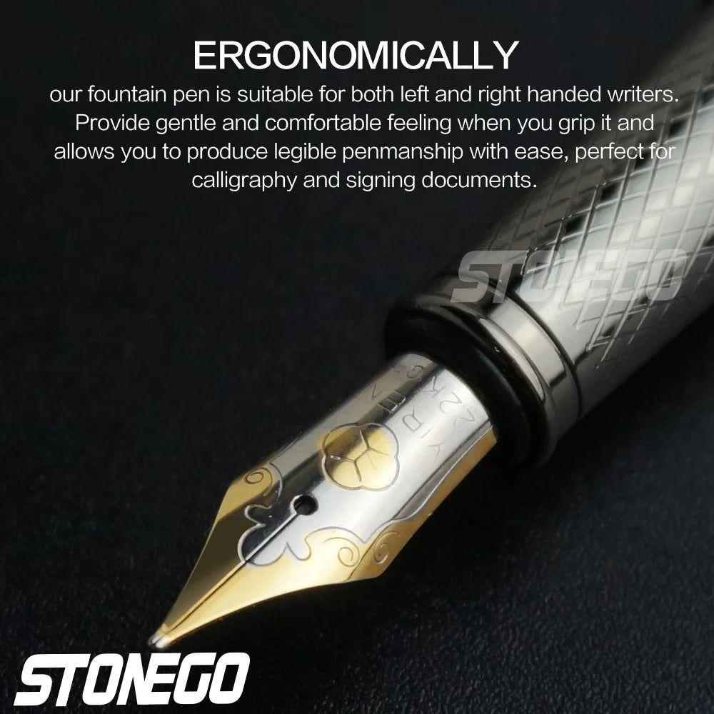 STONEGO 0.38mm Extra Fine Nib Fountain Pen, Black Metal Calligraphy Writing Gift Pen