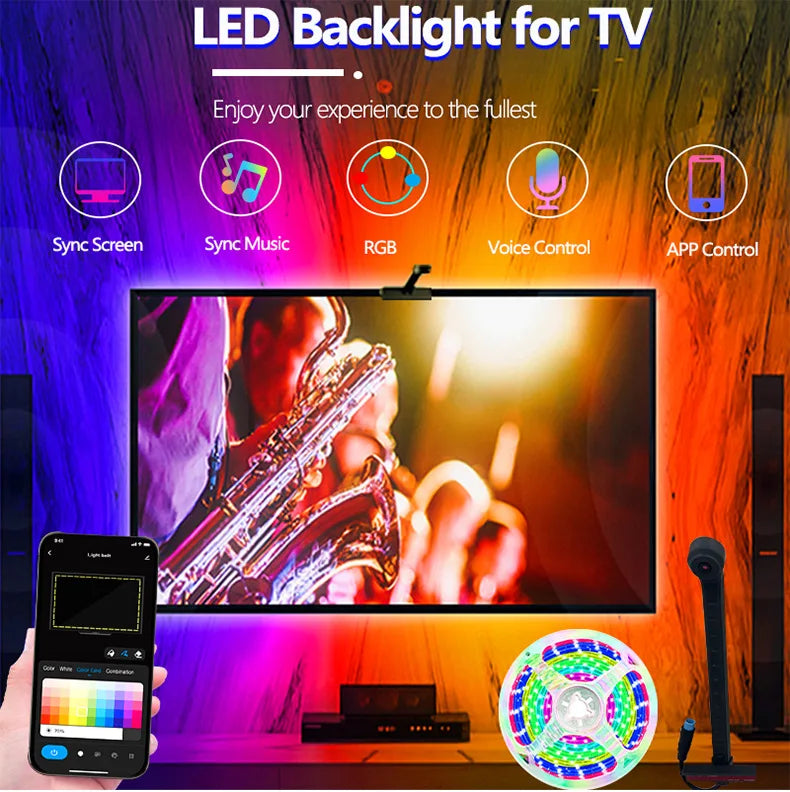 Tv Ambient Backlight 5V Usb Rgbic Led Light Strip With Camera 3.8M 5M App Smart Lighting Screen Color Synchronization Game Lamp