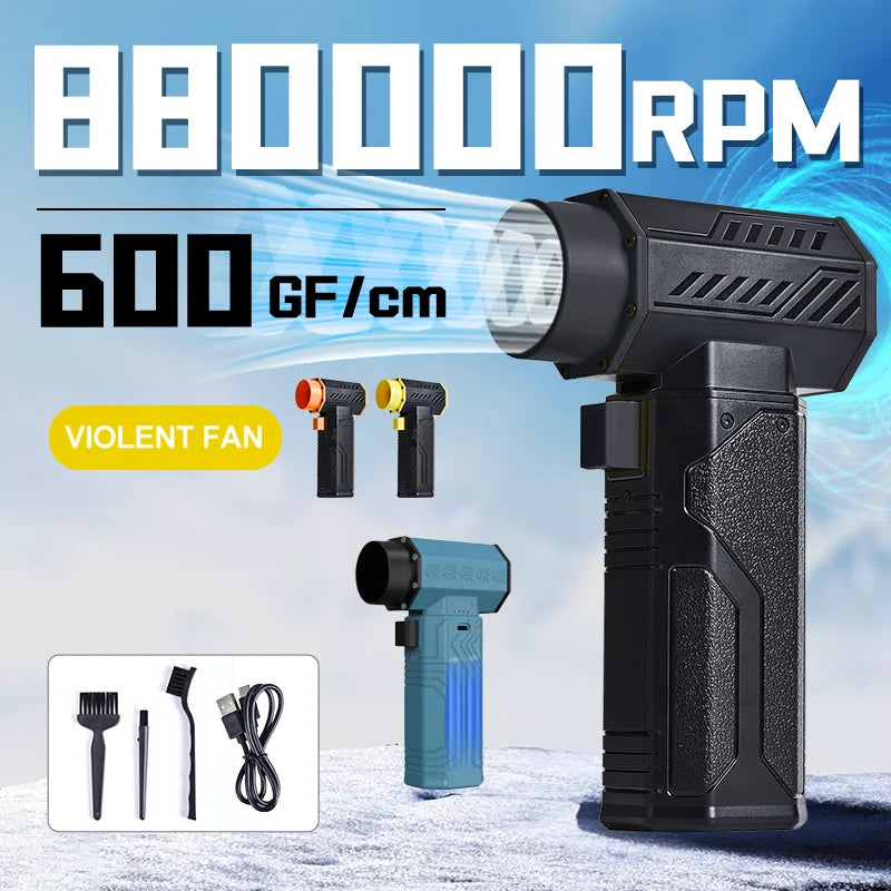 880000RPM Turbo Fan Jet Powerful Air Blower 10000mAh 600g Thrust 70m/s Wind Brushless Duster, vacuum leaf Removal Dryer for car