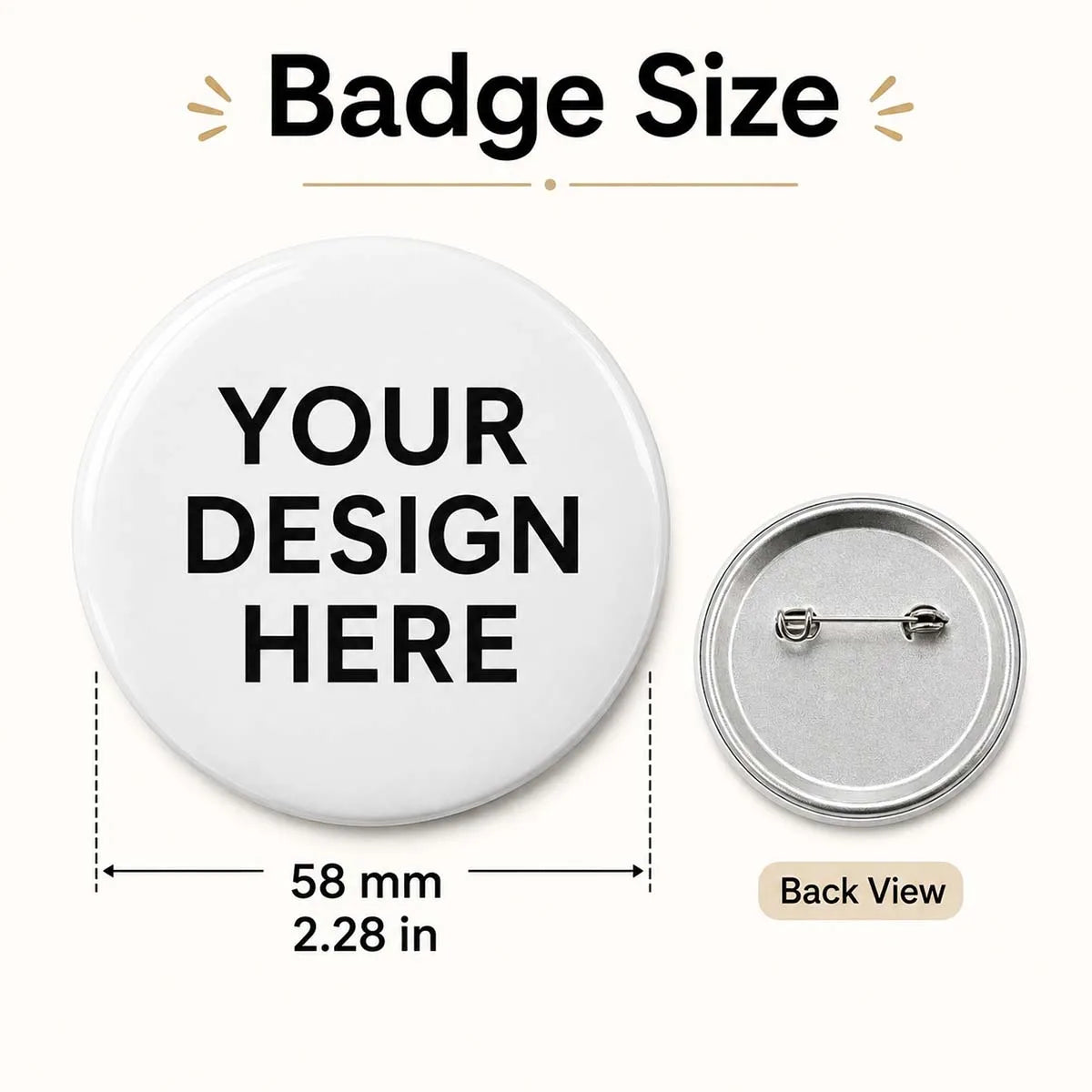 Personalized 58mm Button Badge, Custom Pin Badge with Unique Artwork, Photo and Text Design, Round Badge for Parties