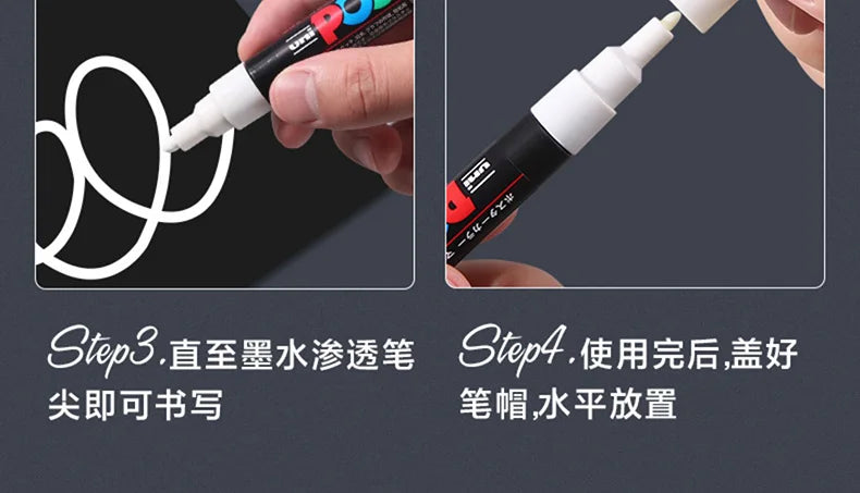 Posca White Marker Brush, Permanent Waterproof Non-fading High Gloss Mark Pens-Rock Art/Fabric Paint/Shoe Graffiti/Poster Making