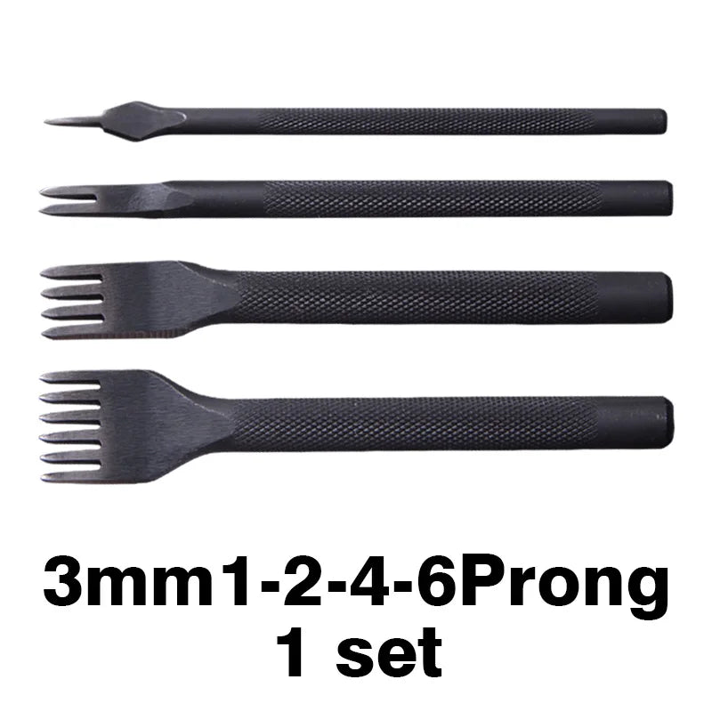 WUTA Leather Craft Chisel Hole Punch Tools 4mm 1+2+4+6 Set Diamond Point Black Pricking Iron Leather Stitching Tools