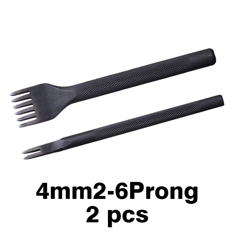 WUTA Leather Craft Chisel Hole Punch Tools 4mm 1+2+4+6 Set Diamond Point Black Pricking Iron Leather Stitching Tools