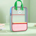 HUAJIE Student Handheld File Bag, Dopamine Color Tote, L-Shaped Zipper Mesh Folder, Exam Paper Storage and Subject Organizer