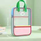 HUAJIE Student Handheld File Bag, Dopamine Color Tote, L-Shaped Zipper Mesh Folder, Exam Paper Storage and Subject Organizer