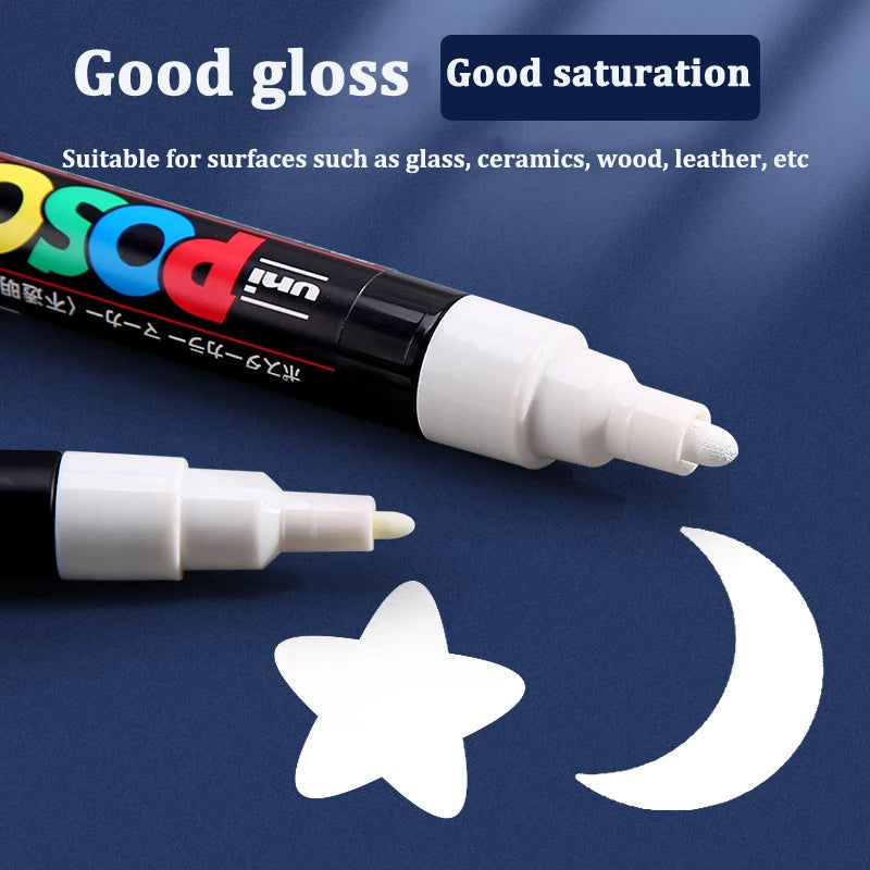 Posca White Marker Brush, Permanent Waterproof Non-fading High Gloss Mark Pens-Rock Art/Fabric Paint/Shoe Graffiti/Poster Making