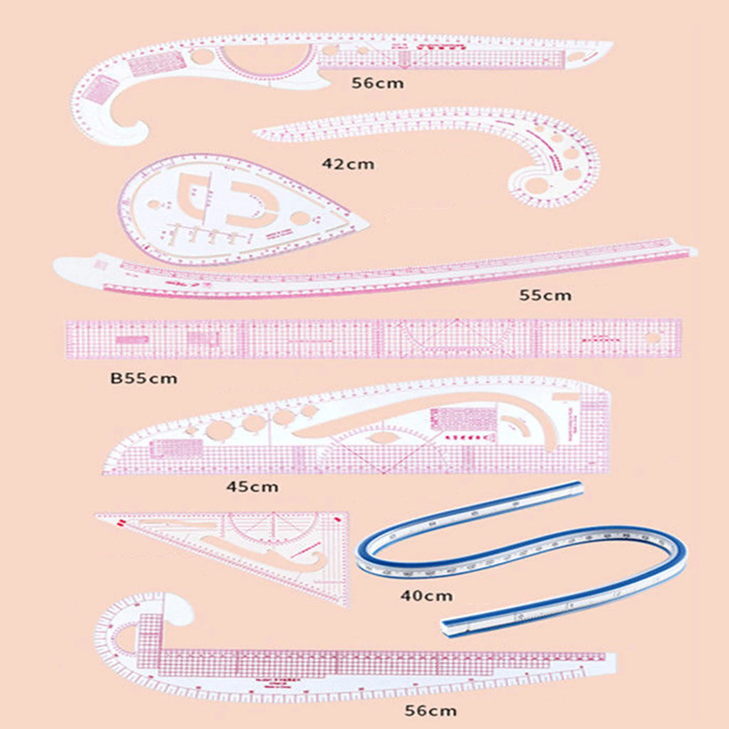 French Curve Ruler Set Tailor Pattern Making Clothes Drawing Template Fashion Design Measure Ruler for Tailors Designers