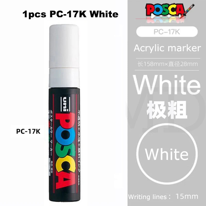 Posca White Marker Brush, Permanent Waterproof Non-fading High Gloss Mark Pens-Rock Art/Fabric Paint/Shoe Graffiti/Poster Making
