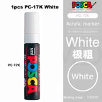 Posca White Marker Brush, Permanent Waterproof Non-fading High Gloss Mark Pens-Rock Art/Fabric Paint/Shoe Graffiti/Poster Making