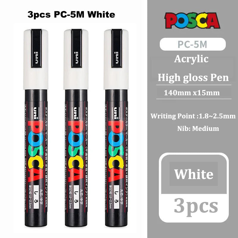 Posca White Marker Brush, Permanent Waterproof Non-fading High Gloss Mark Pens-Rock Art/Fabric Paint/Shoe Graffiti/Poster Making