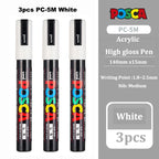 Posca White Marker Brush, Permanent Waterproof Non-fading High Gloss Mark Pens-Rock Art/Fabric Paint/Shoe Graffiti/Poster Making