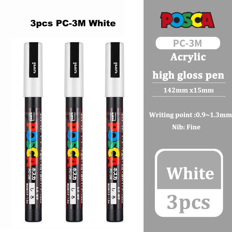 Posca White Marker Brush, Permanent Waterproof Non-fading High Gloss Mark Pens-Rock Art/Fabric Paint/Shoe Graffiti/Poster Making