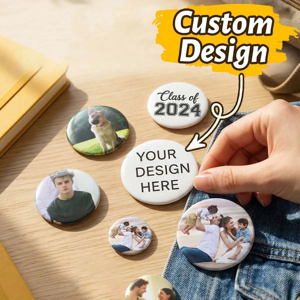 Custom badges, personalized pins, you can customize pictures/text/design, backpack button accessories.