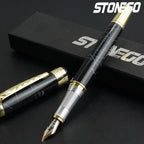 STONEGO 0.38mm Extra Fine Nib Fountain Pen, Black Metal Calligraphy Writing Gift Pen
