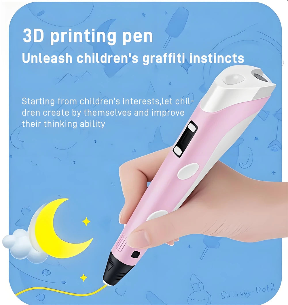 3D Pen With LCD Screen Compatible PLA Filament Toys 3D Drawing Printing Pen for Children DIY Christmas Birthday Gift