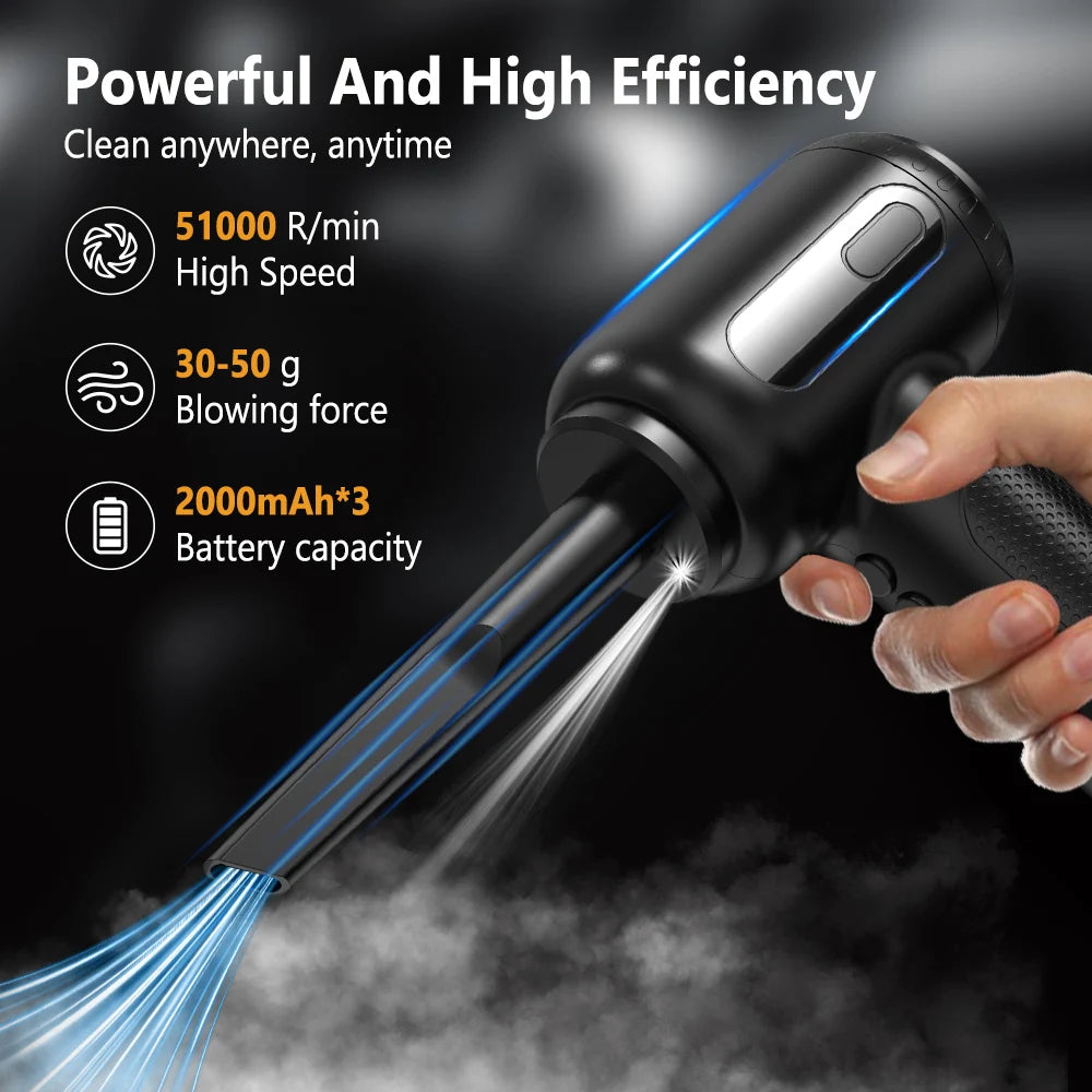 Portable  Air Blower & Vacuum Cleaner 2 in 1 Compressed Air Duster 6000mAh Cordless Duster Blower for Keyboard Computer Cleaning