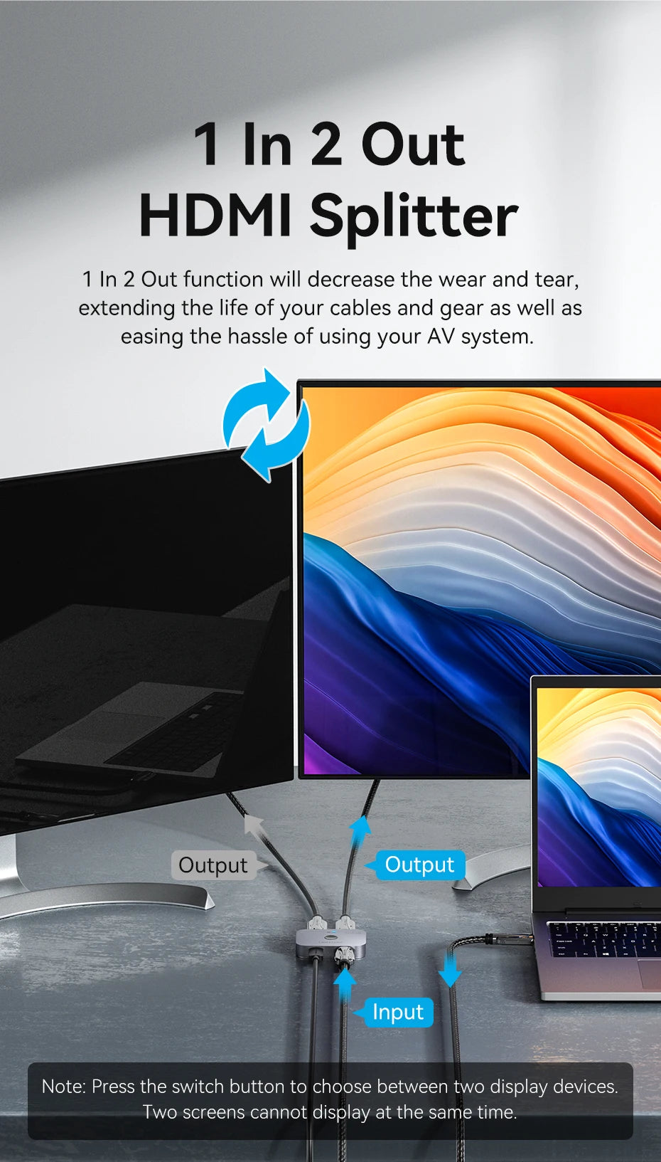 Vention 8K HDMI Splitter 4K144Hz 2 In 1 Out for TV Xiaomi Xbox SeriesX PS5 HDMI Cable Monitor Projector HDMI 2.1 Switch Switcher
