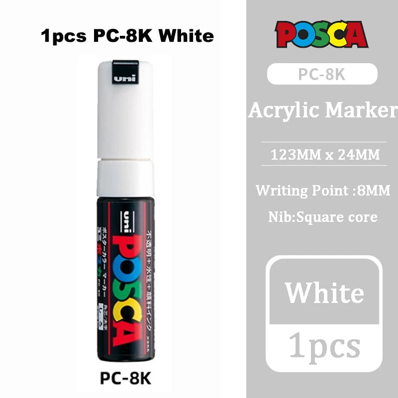 Posca White Marker Brush, Permanent Waterproof Non-fading High Gloss Mark Pens-Rock Art/Fabric Paint/Shoe Graffiti/Poster Making