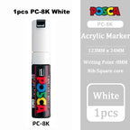 Posca White Marker Brush, Permanent Waterproof Non-fading High Gloss Mark Pens-Rock Art/Fabric Paint/Shoe Graffiti/Poster Making