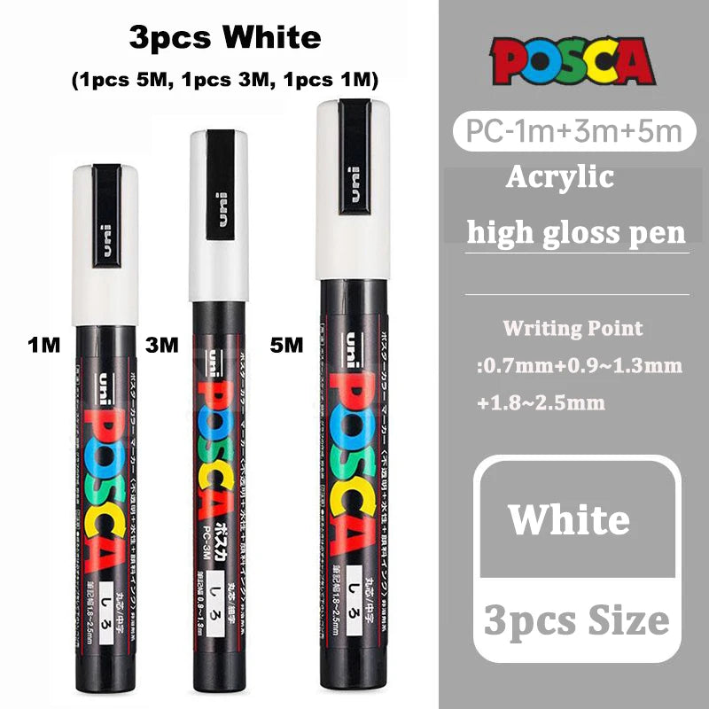Posca White Marker Brush, Permanent Waterproof Non-fading High Gloss Mark Pens-Rock Art/Fabric Paint/Shoe Graffiti/Poster Making