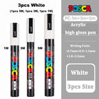 Posca White Marker Brush, Permanent Waterproof Non-fading High Gloss Mark Pens-Rock Art/Fabric Paint/Shoe Graffiti/Poster Making