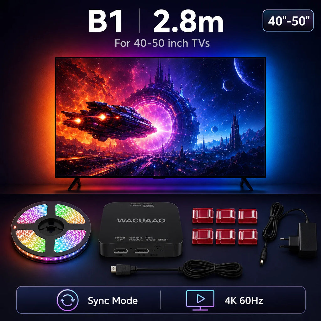 HDMI Sync TV Backlight for 40-85 Inch TVs, No App Needed Gaming Lights with Real-Time Color Matching, for Xmas Home Theater