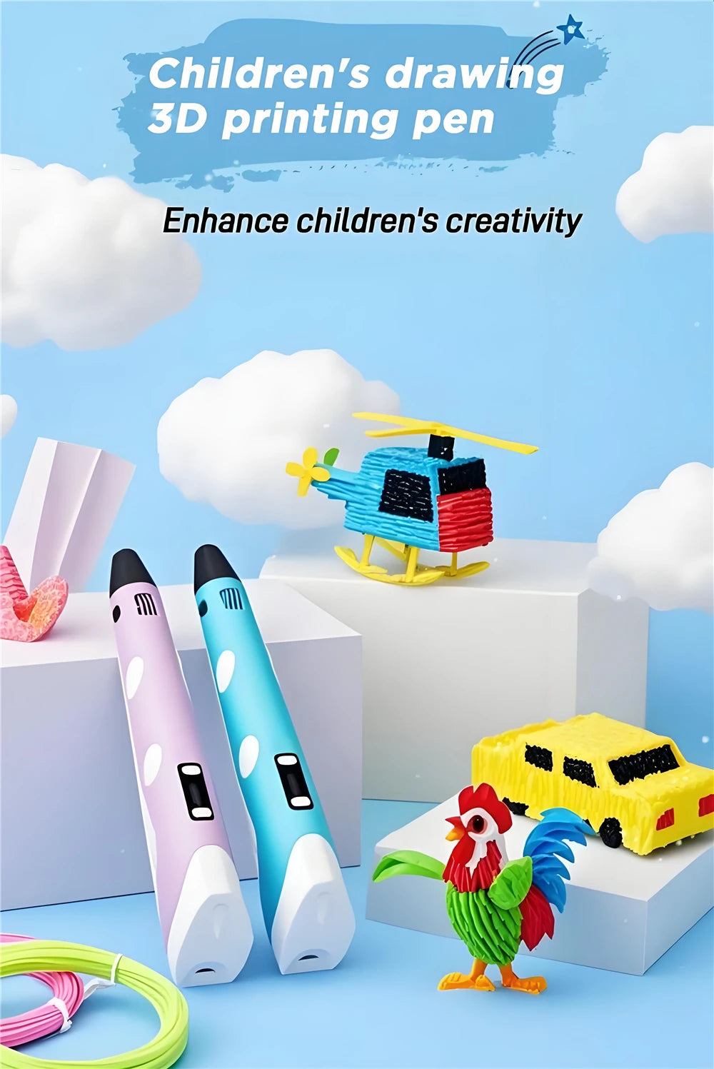 3D Pen With LCD Screen Compatible PLA Filament Toys 3D Drawing Printing Pen for Children DIY Christmas Birthday Gift