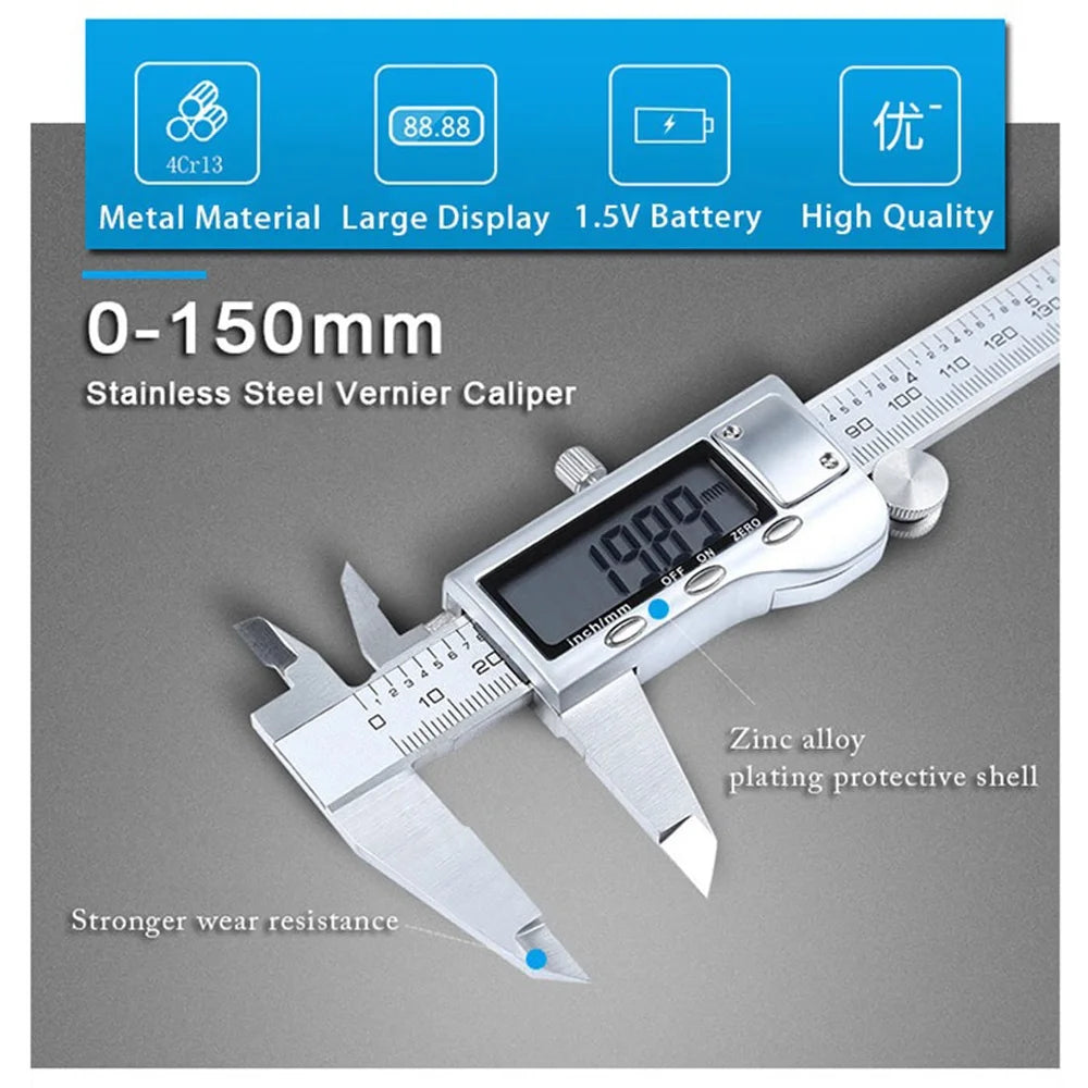 STONEGO Electronic Digital Display Vernier Caliper Inch/Metric Conversion 6Inch 0-150mm Full-Screen Caliper Measurement Tool