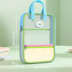 HUAJIE Student Handheld File Bag, Dopamine Color Tote, L-Shaped Zipper Mesh Folder, Exam Paper Storage and Subject Organizer