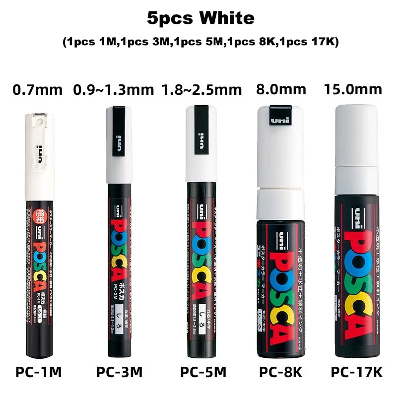 Posca White Marker Brush, Permanent Waterproof Non-fading High Gloss Mark Pens-Rock Art/Fabric Paint/Shoe Graffiti/Poster Making