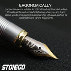 STONEGO 0.38mm Extra Fine Nib Fountain Pen, Black Metal Calligraphy Writing Gift Pen