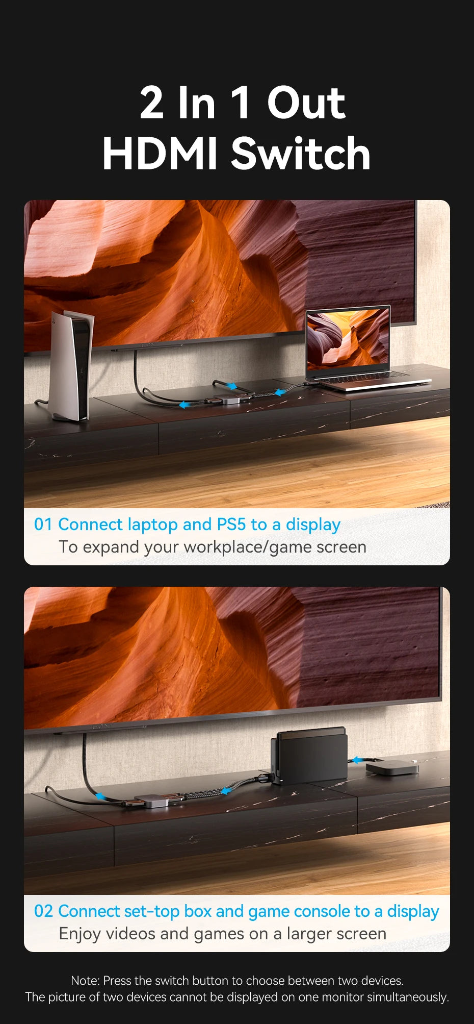 Vention 8K HDMI Splitter 4K144Hz 2 In 1 Out for TV Xiaomi Xbox SeriesX PS5 HDMI Cable Monitor Projector HDMI 2.1 Switch Switcher